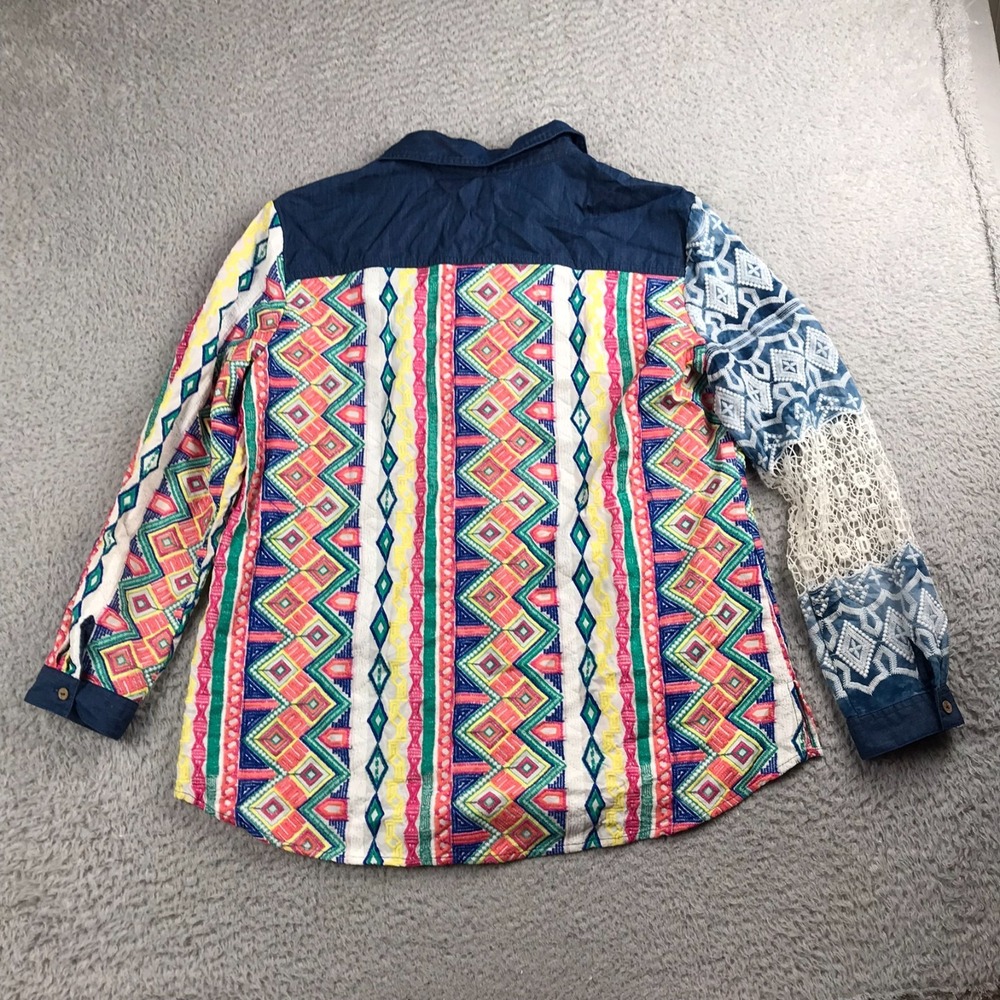 John Mark Embroidered Lace Patchwork Blouse Womens XL Multi Rayon Button Shirt - Picture 4 of 8